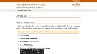 Android - Personal Network Access - The University of Texas at Austin