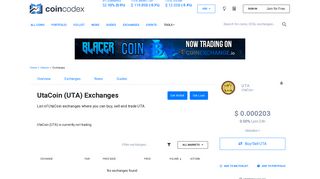 UtaCoin (UTA) Exchanges - Buy, Sell & Trade | CoinCodex