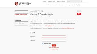 Alumni and Friends Login Page - University of Tasmania
