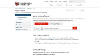 Home - MegaSearch - Subject Guides at University of Tasmania