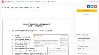 STUDENT'S GUIDE TO UTEXAS/QUEST 2015 - studylib.net