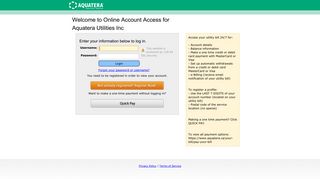 Online Account Access for Aquatera Utilities Inc