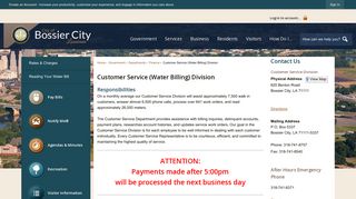 Customer Service (Water Billing) Division | Bossier City, LA