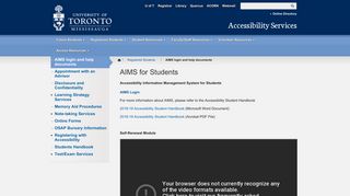 AIMS for Students | Accessibility Services