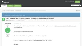 First time install, uTorrent WebUI asking for username/password ...