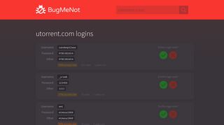 utorrent.com passwords - BugMeNot