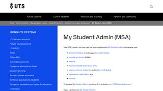 My Student Admin (MSA) | University of Technology Sydney