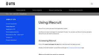 Using iRecruit | University of Technology Sydney