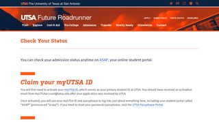 Check Your Status - Future Roadrunner - UTSA