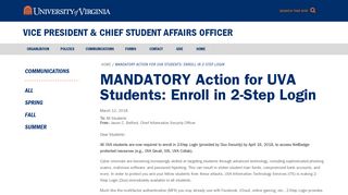 MANDATORY Action for UVA Students: Enroll in 2-Step Login | Vice ...