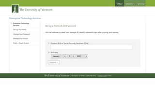 Set up a Network ID Password : University of Vermont