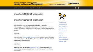 ePantherACCOUNT Information | Identity and Access ... - UWM