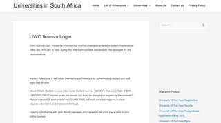 UWC Ikamva Login - Universities in South Africa