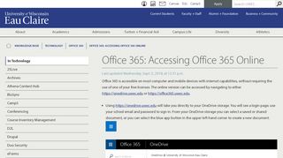 Office 365: Accessing Office 365 Online - UW-Eau Claire