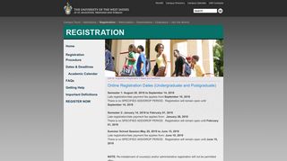 Registration Dates - UWI St. Augustine