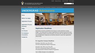 Admissions Deadlines at UWI St. Augustine