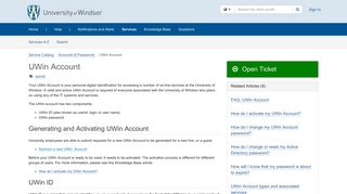 Service - UWin Account - TeamDynamix