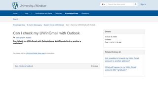 Article - Can I check my UWinGmail wi... - TeamDynamix