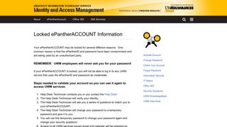 Locked ePantherACCOUNT Information | Identity and Access ... - UWM