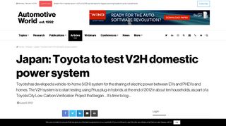 Japan: Toyota to test V2H domestic power system | Automotive World