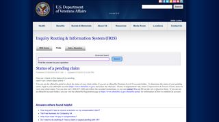 Status of a pending claim - Inquiry Routing & Information System (IRIS)