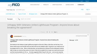 Unhappy With Veterans United Lighthouse Program- A... - myFICO ...