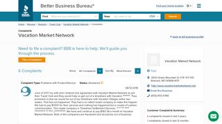 Vacation Market Network | Complaints | Better Business Bureau® Profile