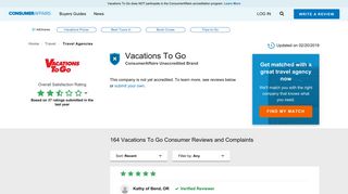 Top 163 Reviews and Complaints about Vacations To Go