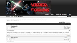 Invalid username/password - Vader Stream