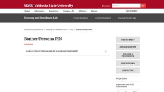 Banner/Persona PIN - Valdosta State University