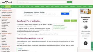 JavaScript form validation - javatpoint