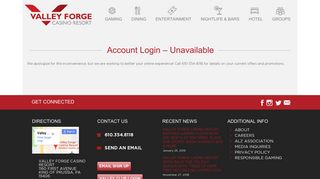 Account Login - Unavailable - Valley Forge Casino Resort