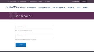 User account | Valley Health System