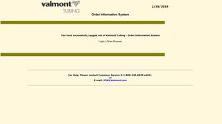 Valmont Tubing Order Information System - Login
