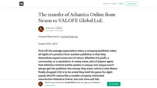 The transfer of Atlantica Online from Nexon to VALOFE Global Ltd.