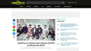 Confira os valores dos shows do BTS no Brasil em 2017 - VAGALUME