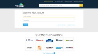 Sign In To Your Valpak Coupons Personal Savings Account