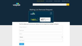 Valpak Mailing List Removal Request
