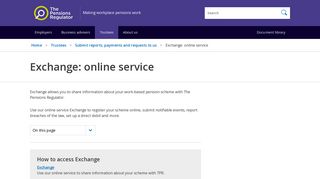 Exchange: online service | The Pensions Regulator