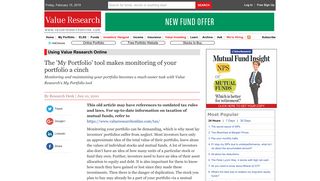 The 'My Portfolio' tool makes monitoring of your ... - Value Research
