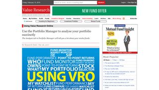 Use the Portfolio Manager to analyse your portfolio ... - Value Research