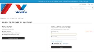 Login or Create an Account - Valvoline Store