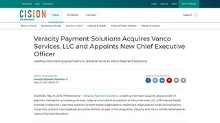 Veracity Payment Solutions Acquires Vanco Services, LLC and ...