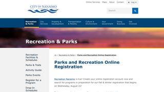 Parks and Recreation Online Registration - The City of Nanaimo
