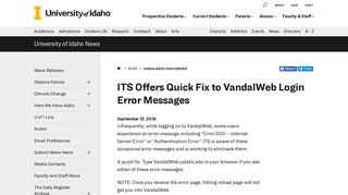 ITS Offers Quick Fix to VandalWeb Login Error Messages
