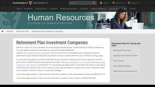 Retirement Plan Investment Companies - Vanderbilt Human Resources