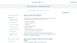 My Health At Vanderbilt Help - Sign Up for My Health - Vanderbilt ...