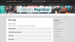 YES Help | Registration | University Registrar | Vanderbilt University