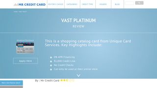 Vast Platinum Review - $1000 Credit Line 7 Guaranteed Approval