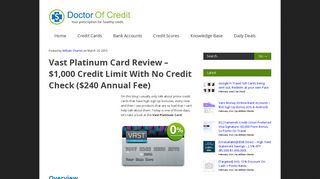Vast Platinum Card Review - $1,000 Credit Limit With No Credit Check ...